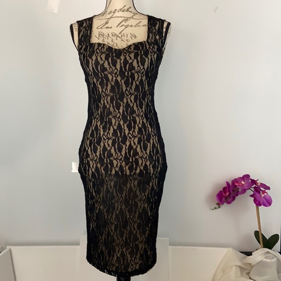 April Dresses & Skirts - Vintage April Black Lace Stretch Dress